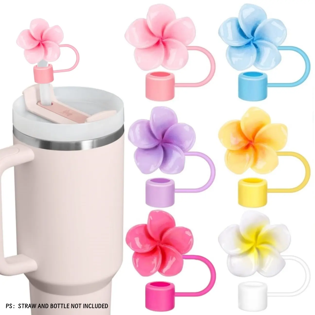 Flower Shaped Straw Cap, Straw Spout Lid, 6 Counts Silicone Straw Dust Cap, Universal Straw Cover for Cup, Silicone Straw Topper, Sports & Outdoor Accessories