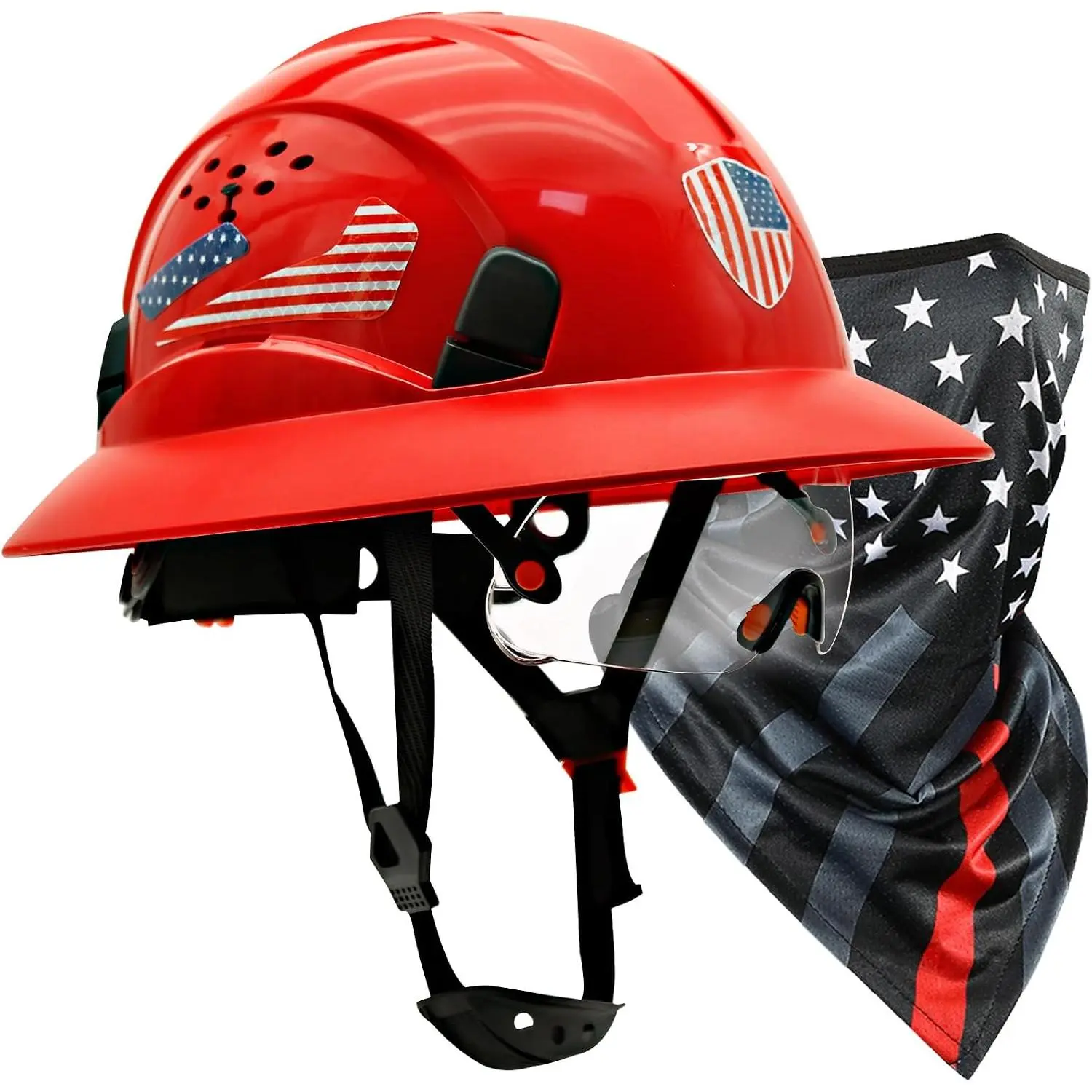 Full Brim Head Guard with Clear Flip Visor & Neck Cover, Vented Overhead Protector with Chin Strap & Reflective Design for Workshop, DIY, Gardening, Outdoor Work, Tree Care