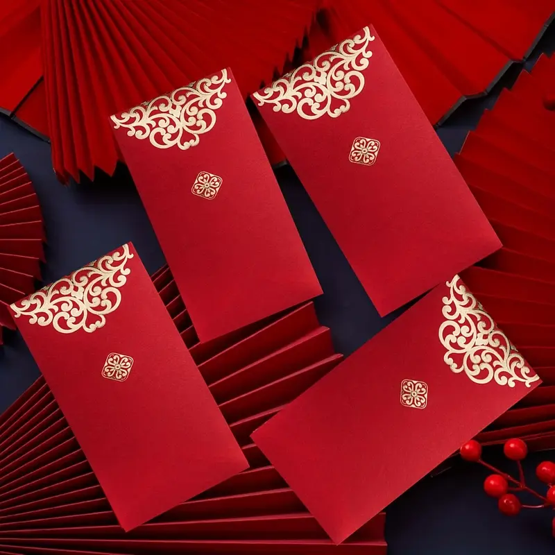 24PCS High Quality Gold Floral Pattern Red Envelopes, Cash Gift Packet for Christmas, New Year & Special Occasions, Lucky Money Gift Wrapping Bag