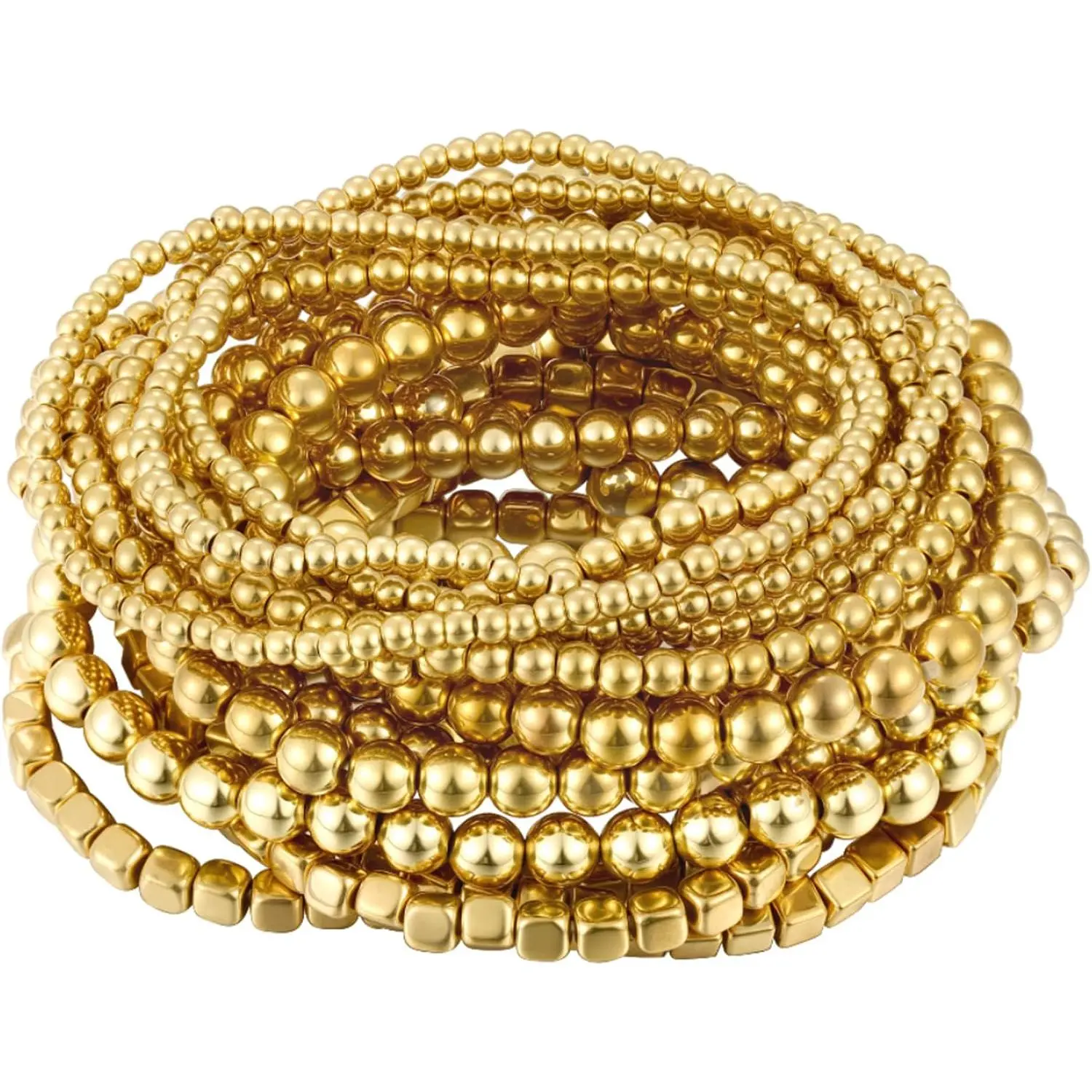 16 count  Bead Bracelet for Won,  Beaded Stretch Plated Stackable Strand Bead Ball Bracelets stack Adjustable  Set for Gts