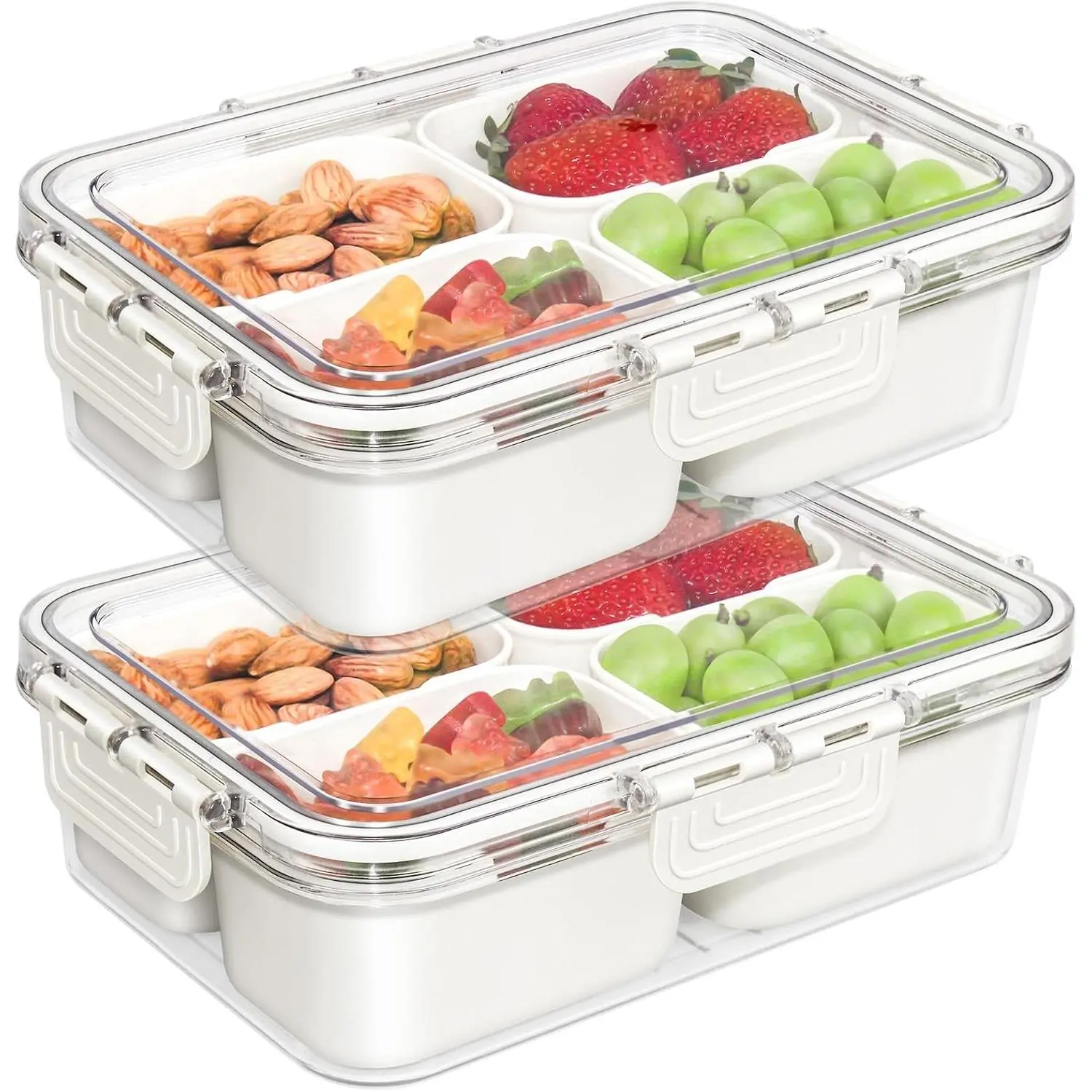 2-Pack Snackle Boxes, Updated BPA-Free PP Divided Serving Trays with Lids, 4-Compartment Small Containers for Travel, Parties, Charcuterie (Dishwasher Safe)