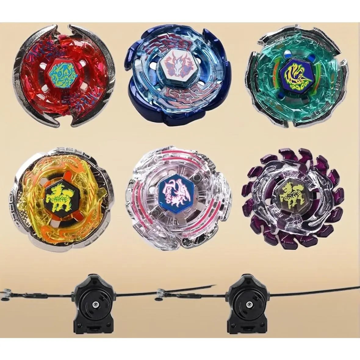 Unisex 6-Pack Bey Burst Battling Tops Metal Fusion Starter Set - Metal Parts, Fusion Look, 2 Launchers, Stickers, Suitable for 12 Years Above, Sticker, Includes Launchers, Launchers Included