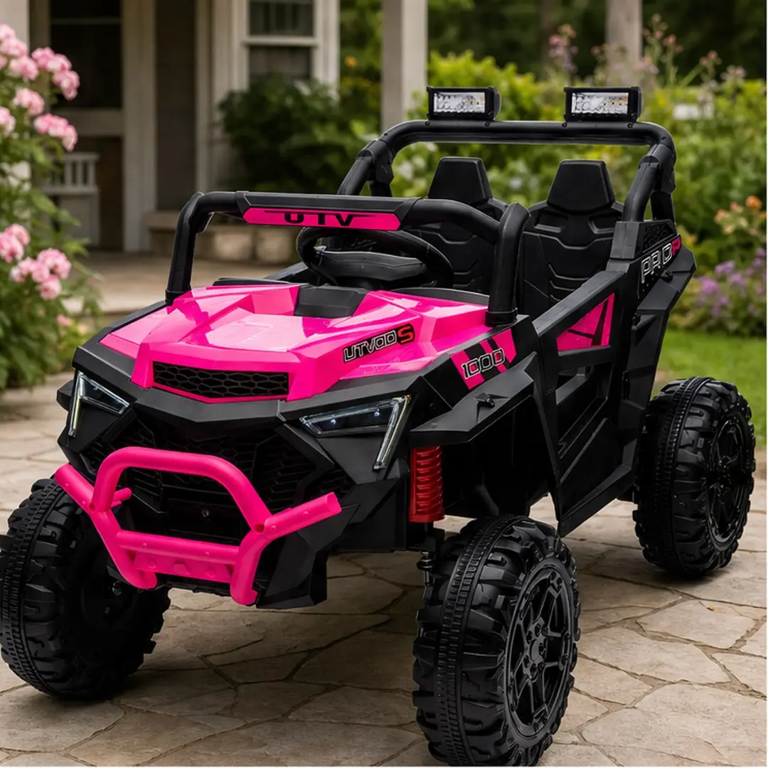ARCH 24V 400W Kids Ride On Electric UTV - 4-Wheel Design, Parent Remote Control, Suspension, LED Lights, Bluetooth Tunes, MP3, USB, Power Display, Portable Handle, Pink Polypropylene Toy for Ages 3+, Ramp Climbing, Outdoor Off-Road Fun, Four Wheel Design,