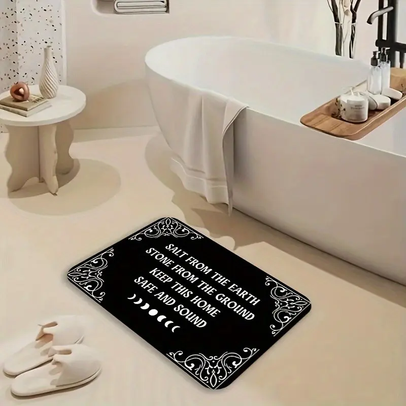 Funny Witch Protection Text Moon Print Indoor Doormat, Ideal for Kitchen Bathroom Living Room, Perfect Halloween Decor