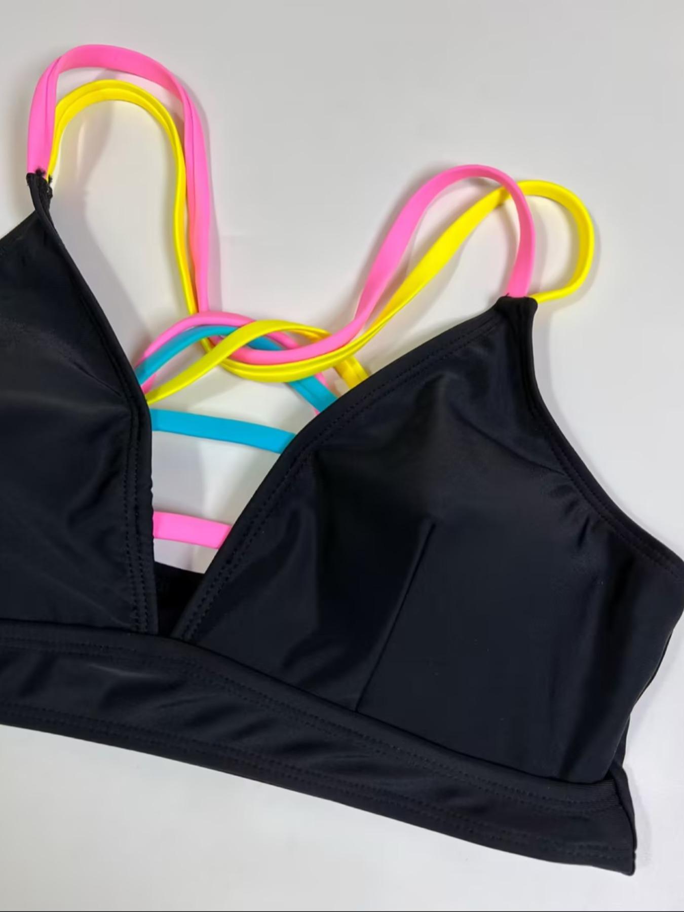 Women's Colorblock Print Bikini Set, Casual Fashion Chic Swimsuit Set for Beach Holiday Vacation, Ladies Swimwear for All Seasons