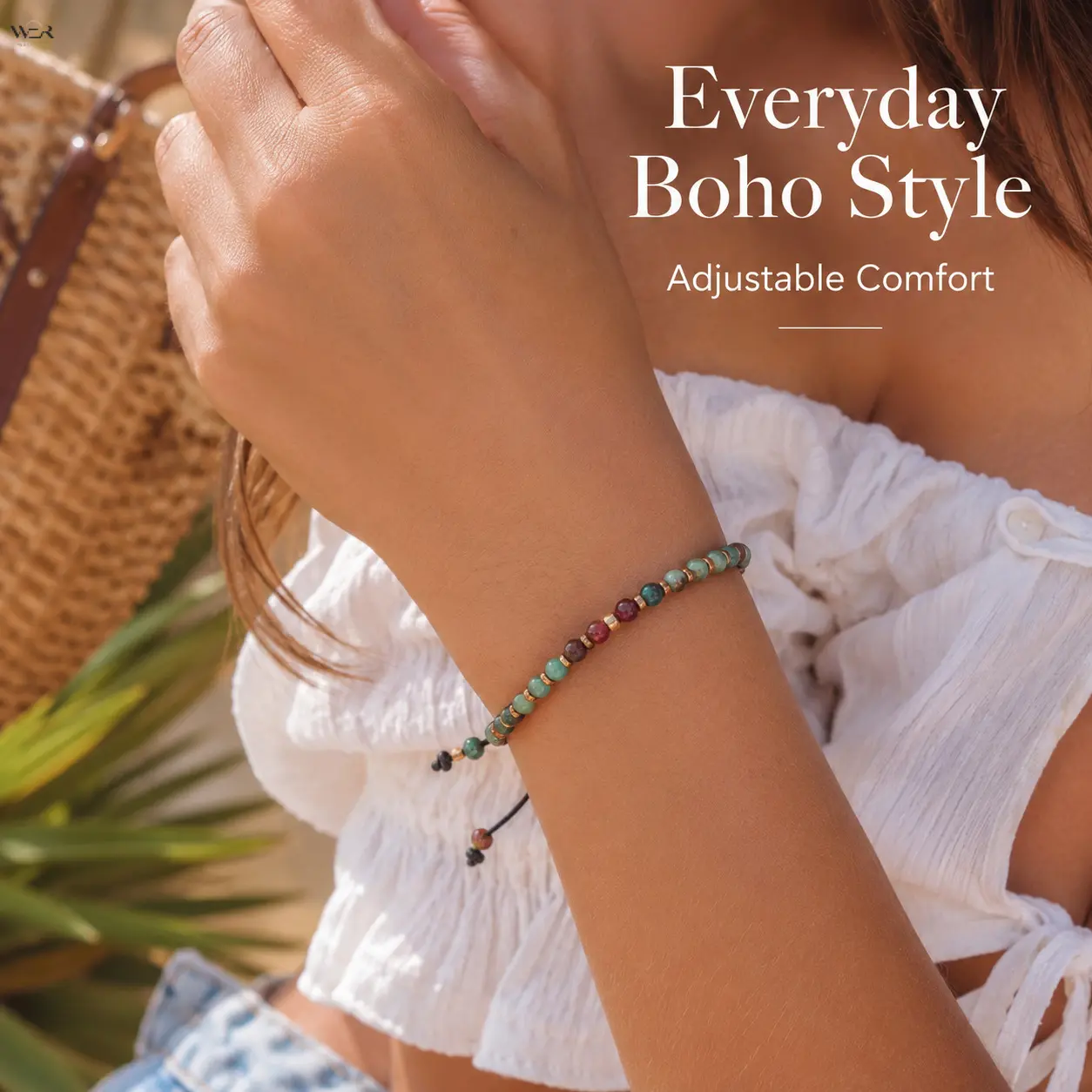 Unisex 4mm Boho Beaded Bracelet with Natural Veined Stone, Stackable Wristband with Adjustable Fit and Fray-Resistant Cord, Resistant Fray, Adjustable Band Bracelets & Bangles