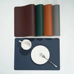 Dual-Color Faux Leather Placemat, Double-Sided Lychee Grain Western Dining Mat