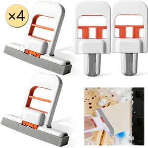 4Pcs Foldable Mini Desktop Sponge Mop, Portable One-Hand Self-Squeezing Design, Wet & Dry Dual Use for Countertop, Bathroom & Glass Cleaning