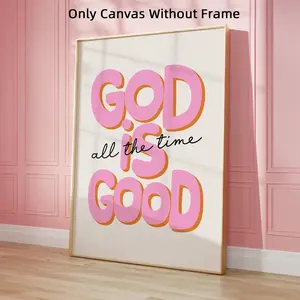 1Pc Optinal Frame God Is Good All The Time Canvas Poster, Religious Christian Wall Art,  Pink Jesus Bible Verse Decor, Preppy Decor, Pink Decor, Artwork Wall Painting For Gift, Wall Picture for Living Room, Bedroom, Dining Room, Dorm
