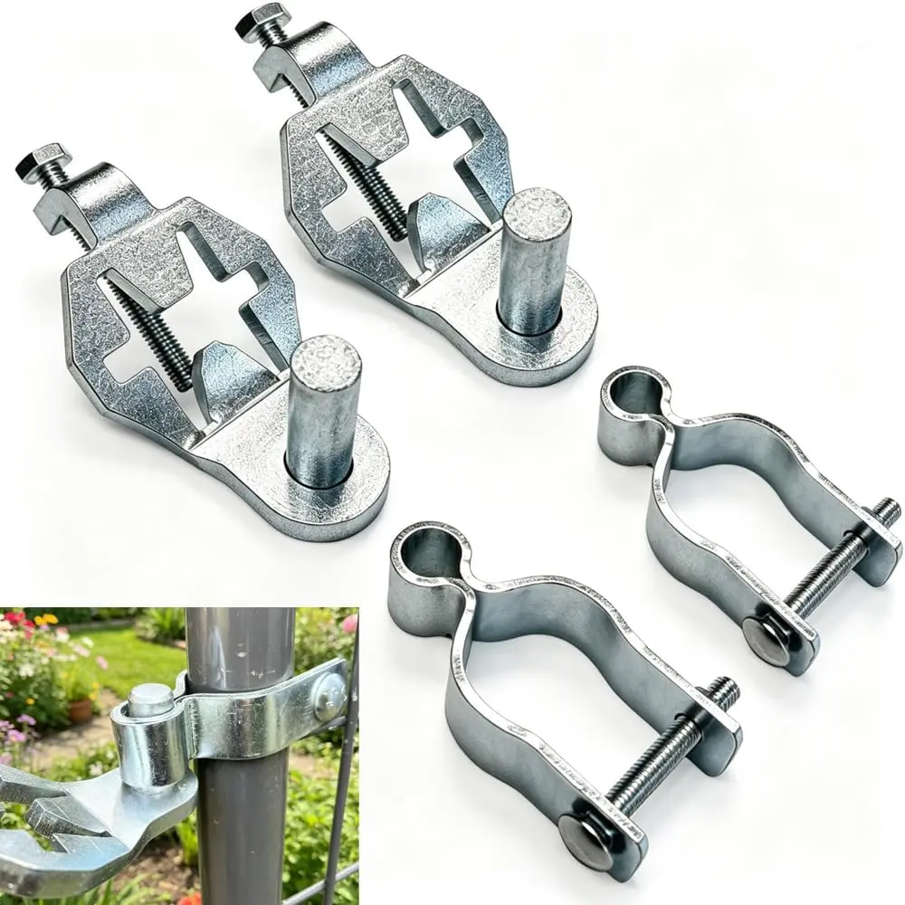 Complete T-pillar gate hinge assembly kit, galvanized steel 1-5/8inch chain fence gate hinge pin, tool-free installation, suitable for farm, garden, and backyard gates