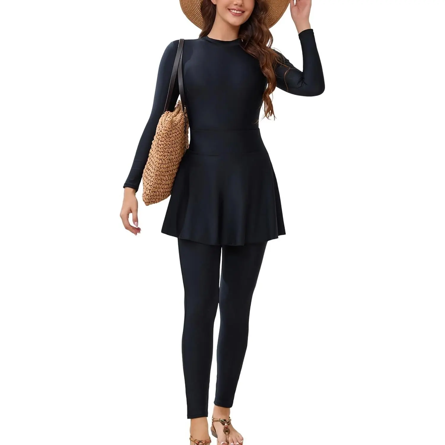 Women Modest Burkini Swimsuits Muslim Swimwear Full Body Islamic Swim Tops Pants Hijab 4 Piece Rash Guard S-XL