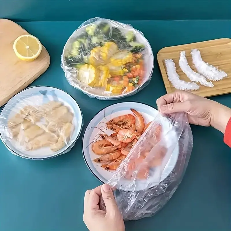 Large Disposable Elastic Food Covers, Transparent Stretchable Dust-Proof Odor-Resistant Cover, Ideal for Kitchen & Refrigerator