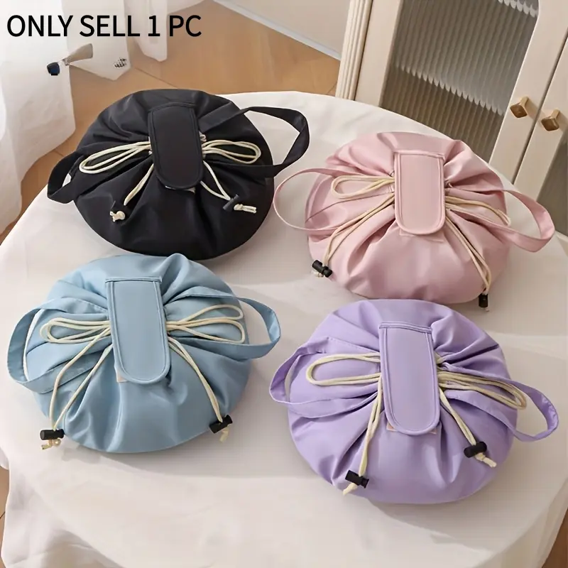 Ins Aesthetic Drawstring Bucket Makeup Bag, Large Capacity Waterproof Travel Toiletry Storage Bag, Multi-compartment Design, Soft Pastel Color Handheld Cosmetic Storage Pouch