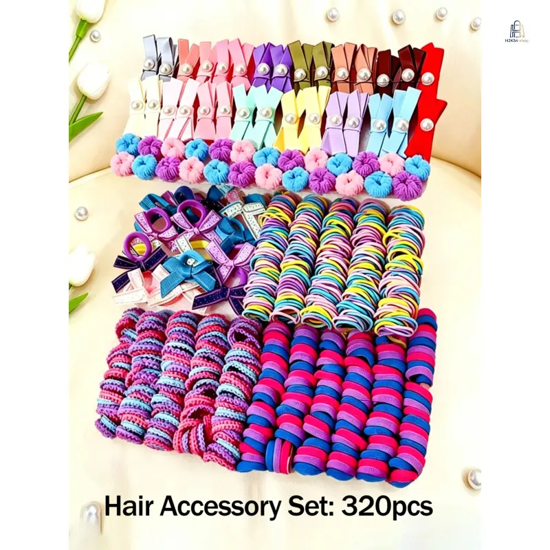 320 Pieces Girls Hair Accessory Set Non-repeating Styles Pearl Butterfly Hair Clips Bow Decor Hair Ties Gentle Elastic Hair Bands Women Kids Daily School Holiday Performance All-match Hair Styling Accessories