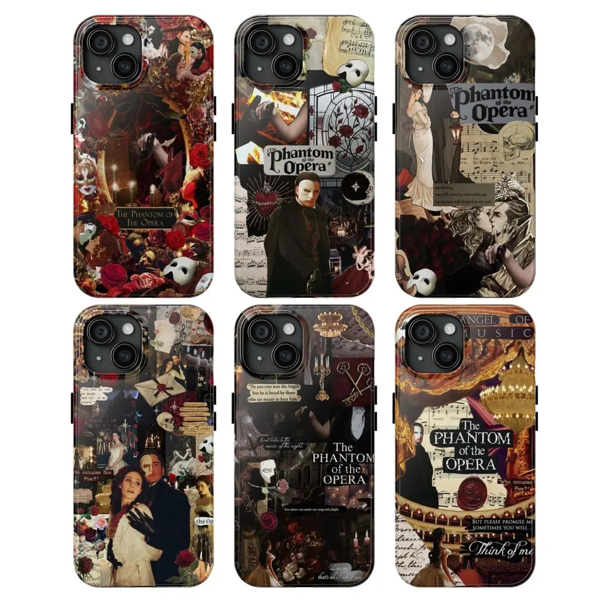 Vintage Gothic Collage Phantom of the Opera Phone Case Shell - 6 Styles, Classic Theater Aesthetic, Durable Resistance | Compatible with iPhone 17-11 Pro Max/Plus, Samsung Galaxy S23-25