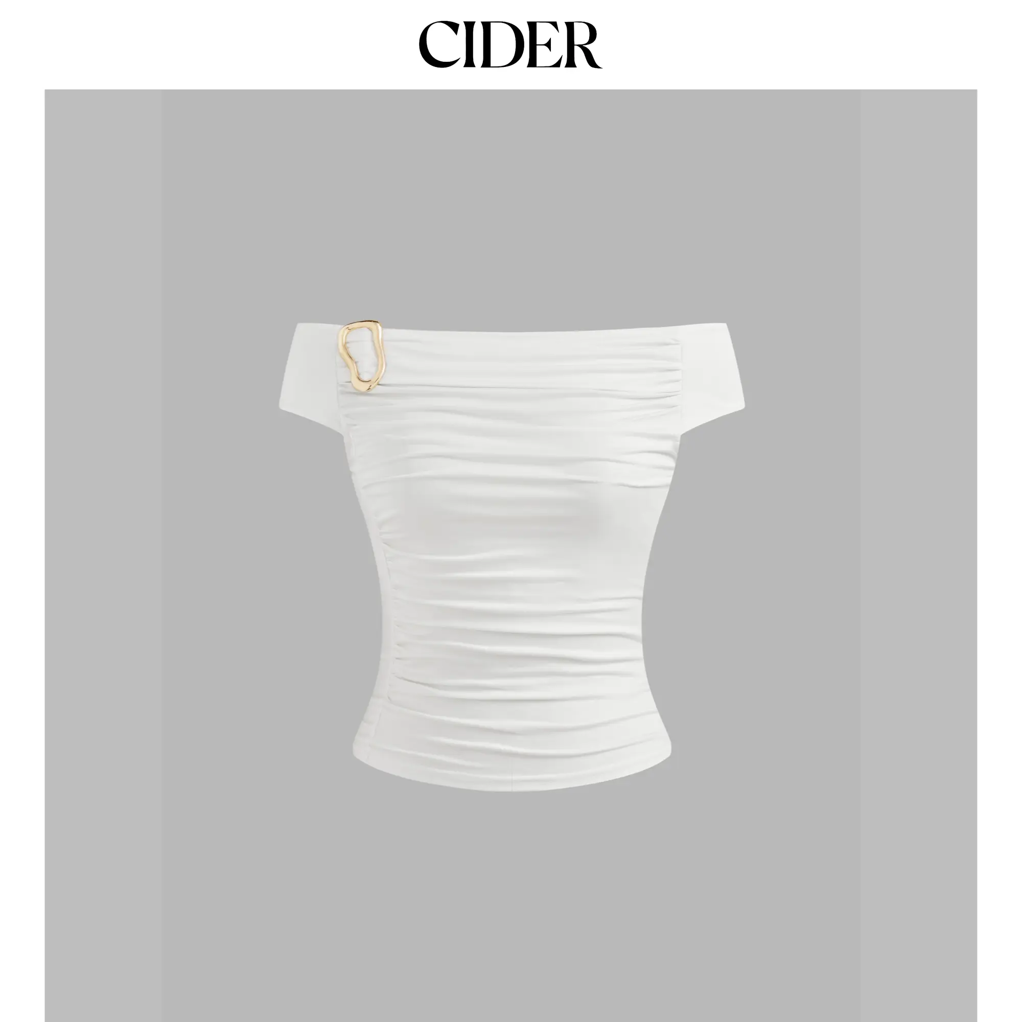 Cider [size 2-10] Off-shoulder Solid Ruched Buckle Short Sleeve Top SohoChic