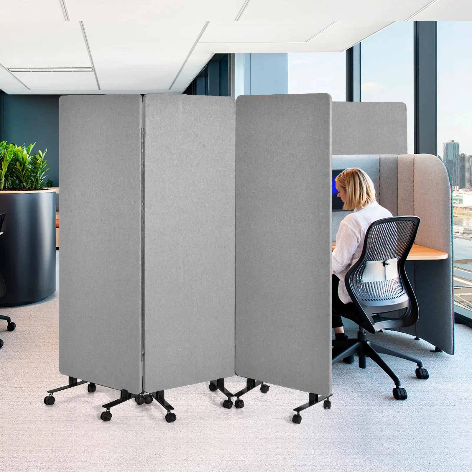 Freestanding Soundproof Room Divider with Wheels, Portable Acoustic Wall Partition for Noise Reduction in Home Environments, Hospital, Clinics