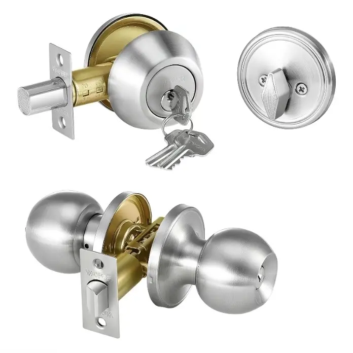 Doorknob with Lock & Key - Round Ball Door Knob Passage Door Locking Interior Exterior for Room, Keyed Entry Door Locks for Entrance