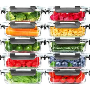 10 Pack Glass Meal Prep Containers, 22 OZ Glass Airtight Food Storage Containers with Lids, Pantry Kitchen Storage Containers for Lunch, Food Storage, Meal Prep, Lunch Bento Boxes