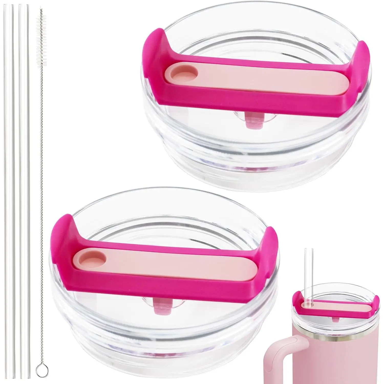 40oz Tumbler Lid Compatible for , 2 Pack  Tumbler  Fit for  Quencher 2.0 Tumbler 40 OZ, with Straws and Cleaning Brush (Hot )