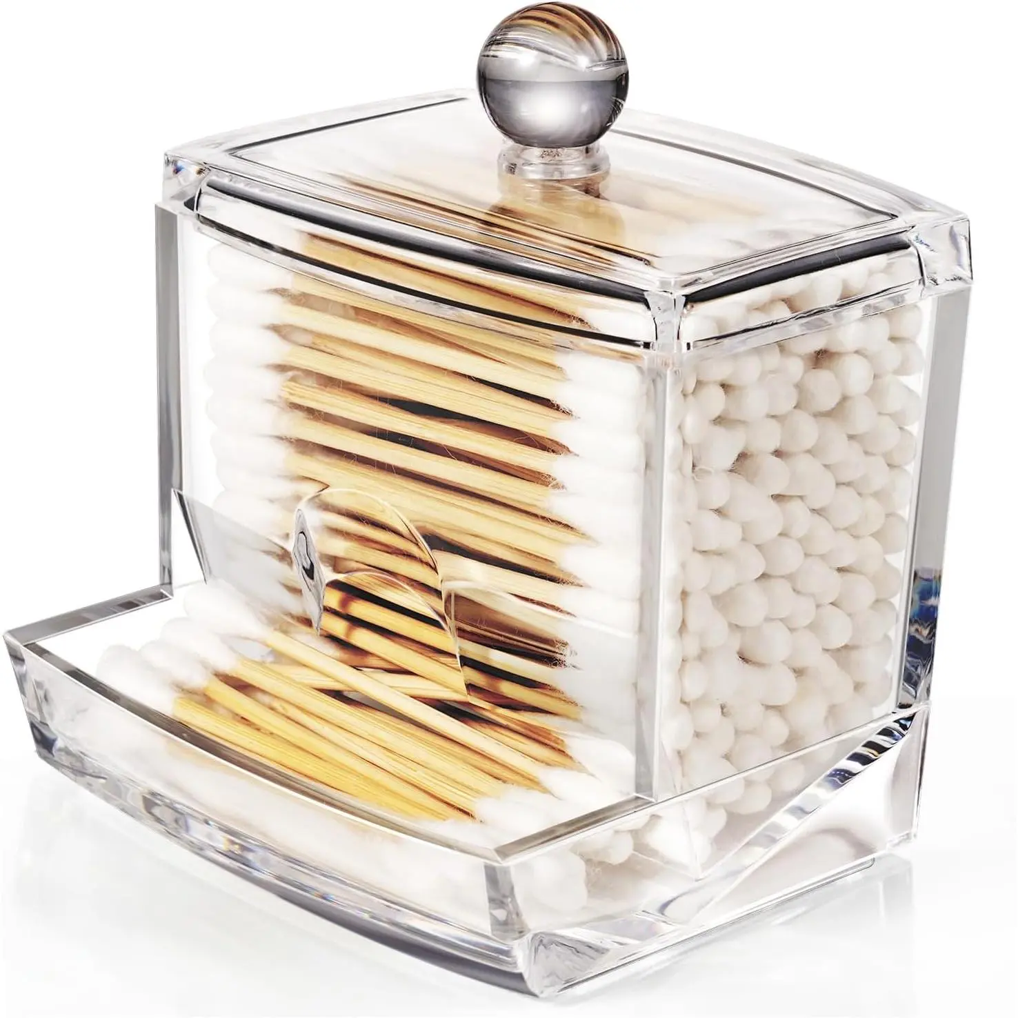 10Oz Acrylic Qtip Holder Dispenser for Cotton Swabs, Small Clear Plastic Containers Apothecary Jars with Lid, Bathroom Accessories, Vanity Organizers and Storage, Home Essentials Decor-Clear