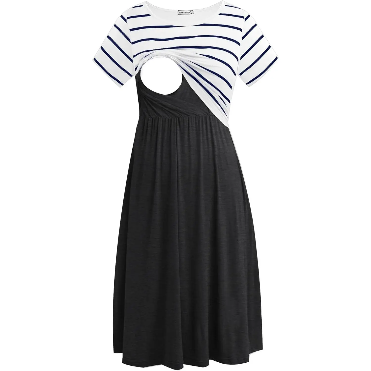 Women's Short Sleeve Patchwork Nursing Dresses for Breastfeeding