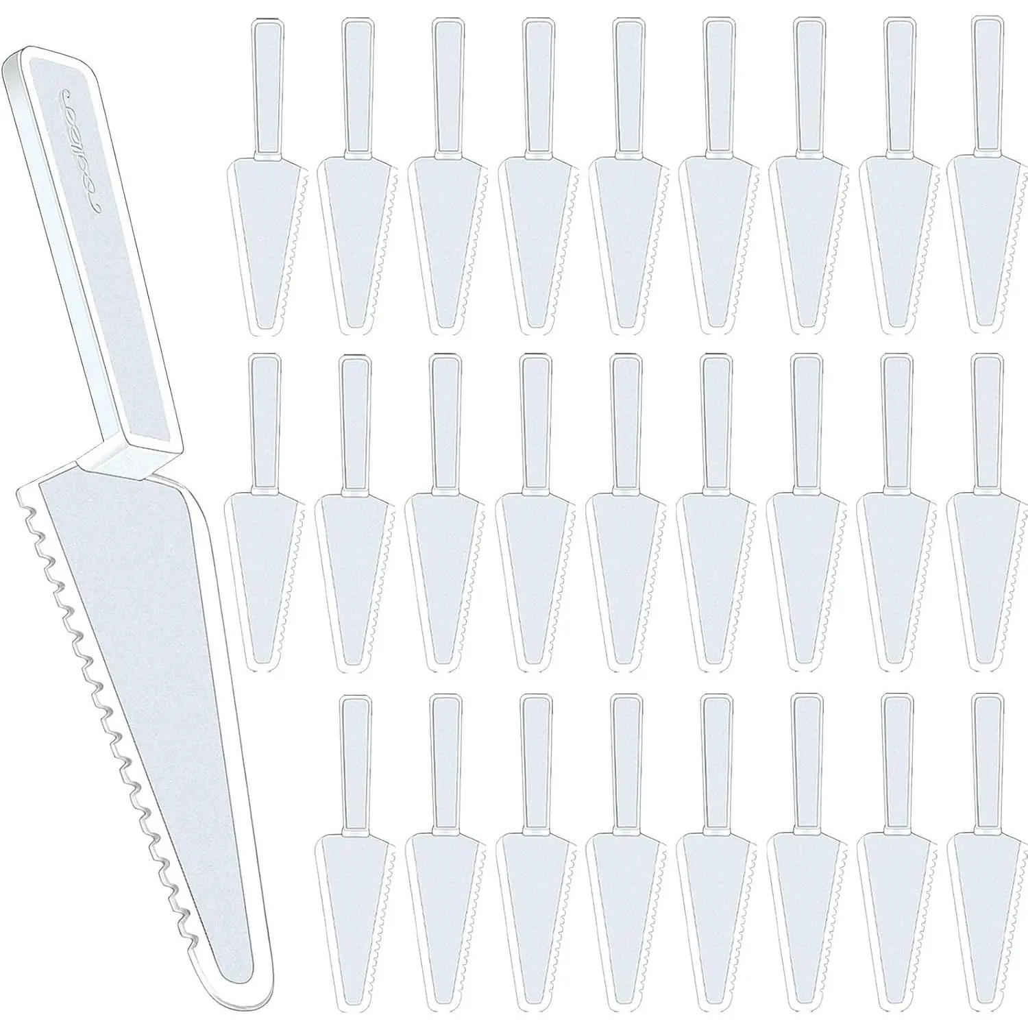 TINSKY 50Pcs Plastic Disposable Cake Cutter 9.1Inch Wedding Pie Server Plastic Spatula Cake Server Cutting Knives Pie Pizza Pastry Slicer Serving Utensils (Clear)