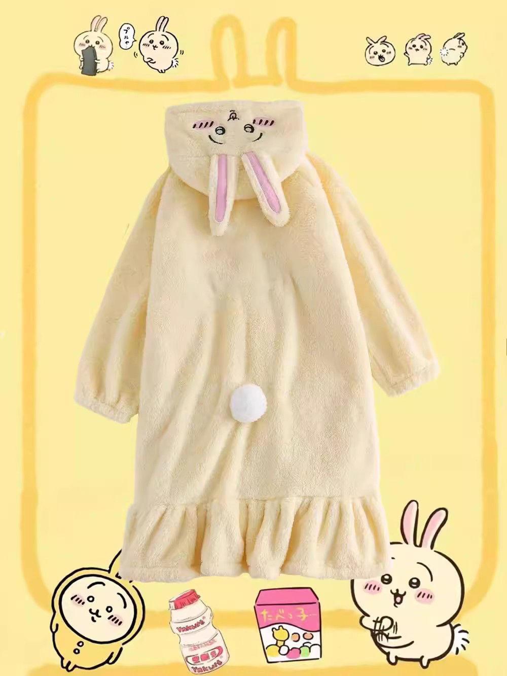 Autumn and winter Usaqi pajamas chiikawa nightgown for women cute coral velvet thickened home clothes