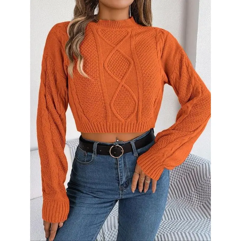 Women's Plain Textured Mock Neck Sweater, Casual Drop Shoulder Long Sleeve Jumper, Ladies Knitwear for Fall & Winter Daily Wear