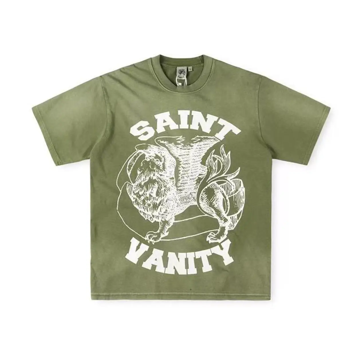 SAINT VANITY Cotton Graphic T-Shirt, Y2K Streetwear Oversized Tee, Vintage Lion Print Washed Cotton Short Sleeve Top, Hip Hop Harajuku Boxy Fit Casual Unisex Summer Tee, Acid Wash Retro Graphic Shirt