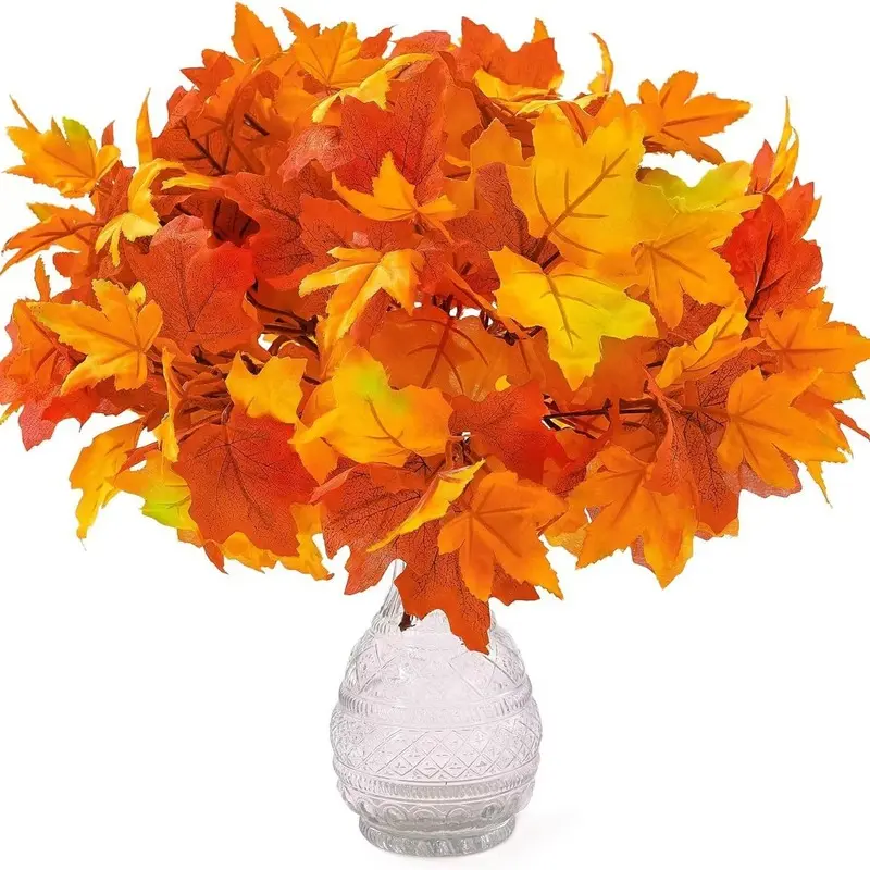 12 Artificial Maple Leaves, Autumn Artificial Leaf Decorative Stems, Thanksgiving Indoor and Outdoor Kitchen, Festival, Fall Table Centerpiece