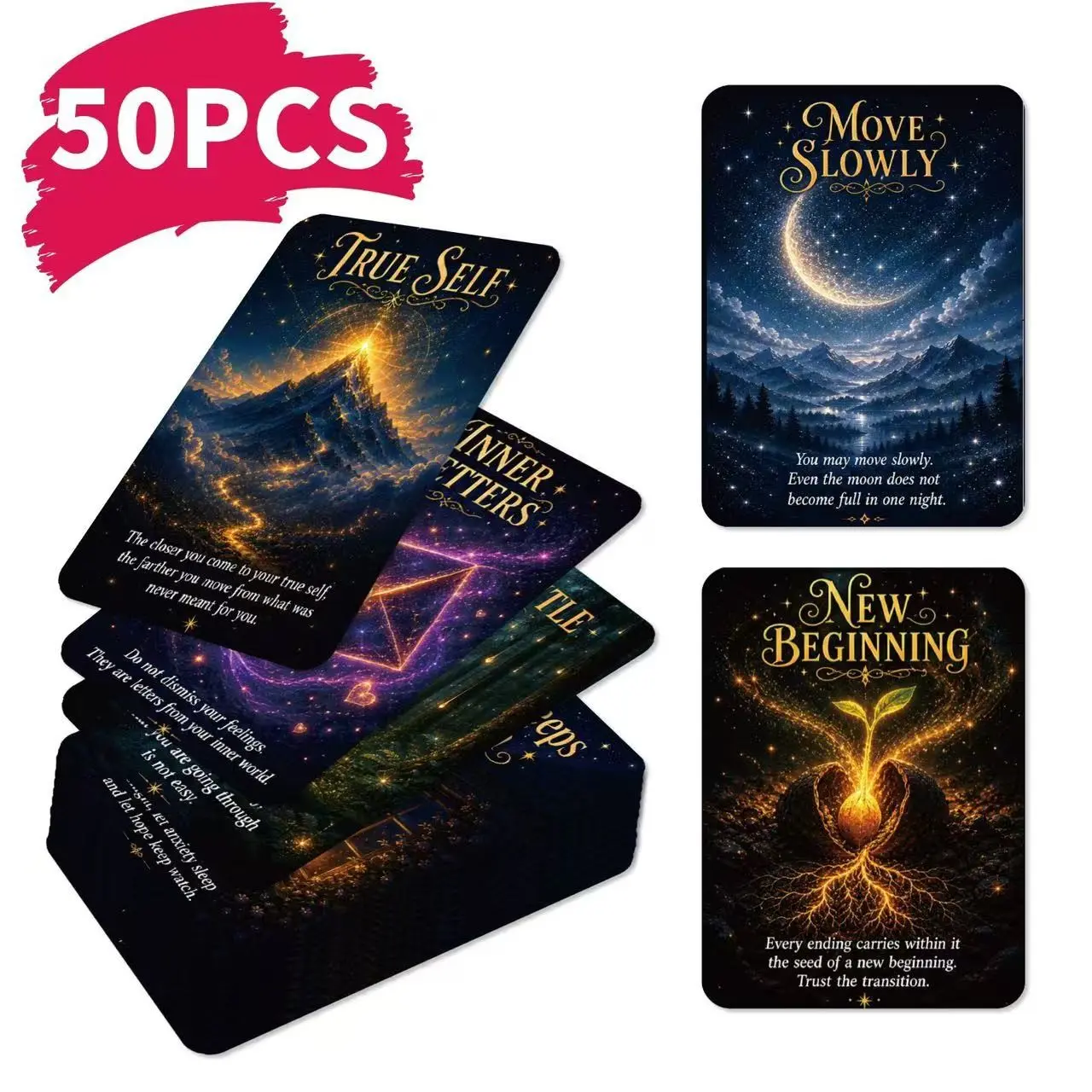 New Arrival 50 Pieces Starry Healing Oracle Cards, Mind Therapy Guidance Card Set, Interactive Spiritual Wellness Deck