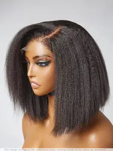 Short Kinky Straight T Part Wig for Women, Gorgeous Wigs without Bangs, Premium Synthetic Wigs, Fashion Wig, Synthetic Lace Wigs for Party and Daily Use, Lace Closure Wigs, Glueless Lace Wig