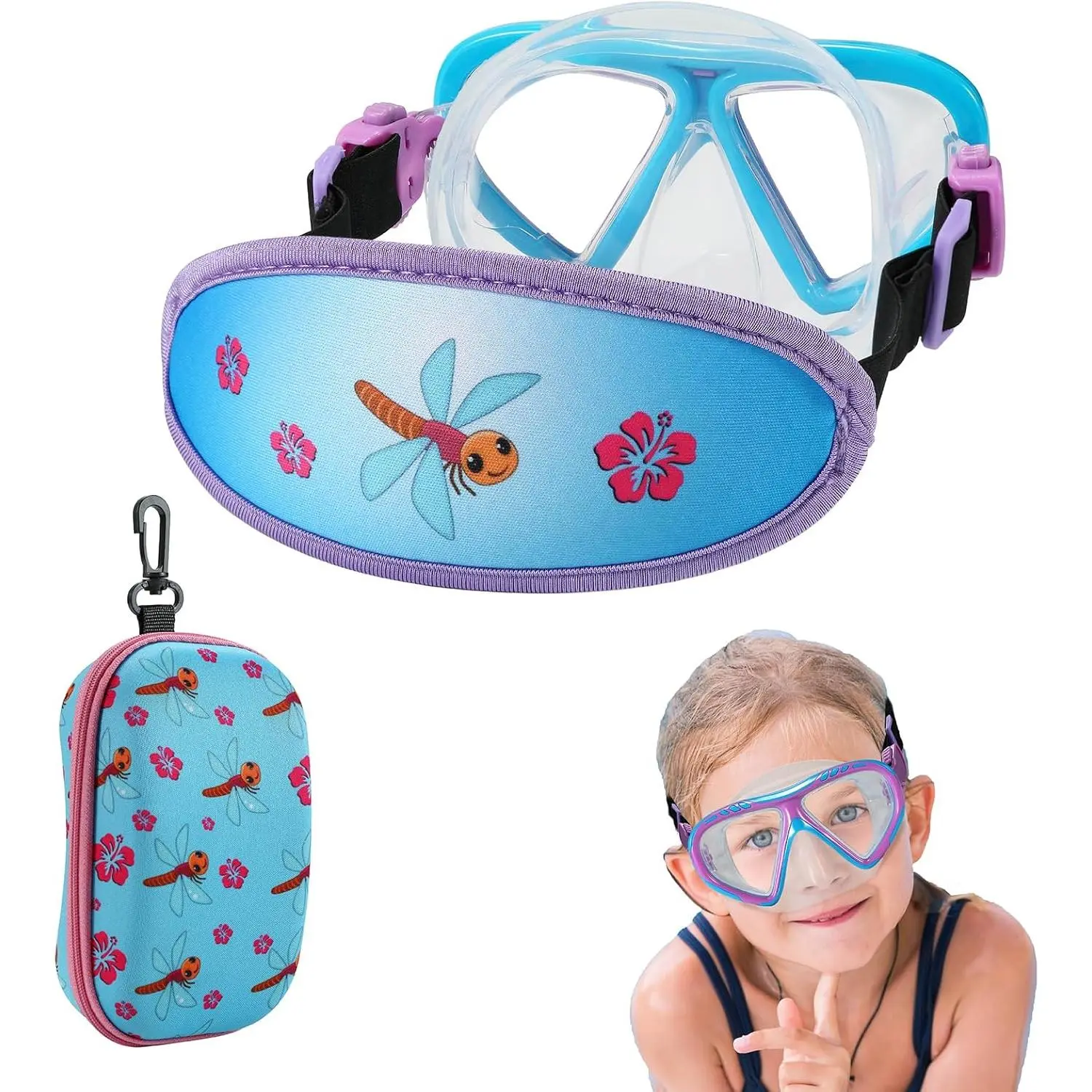 Toddler Swimming Goggles with Nose Cover - No Hair Pull, Anti-Fog, Waterproof Seal, Adjustable PVC-Free Goggles for Swimming Little Kids, Optical Pc, Baby, 1Pk - Pink Mermaid