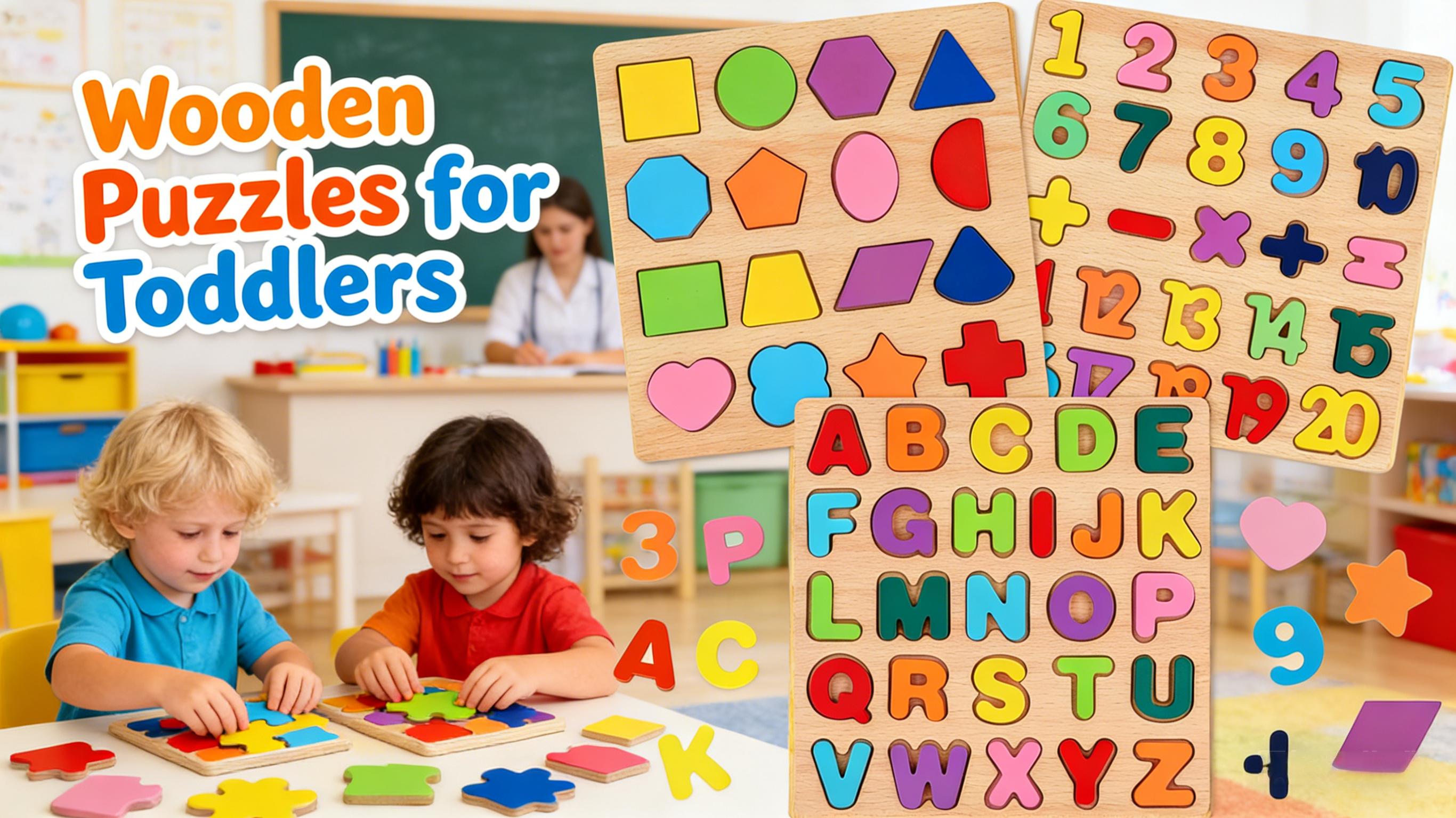 Wooden Puzzles for Toddlers,3 Pcs Alphabet Puzzle ABC Shape Number Puzzle(Alphabet, Number & Shape), Learning Toys for Kids, Preschool Educational Activities Toddler Gift Toys for Girls Boys Christmas Valentines Easter