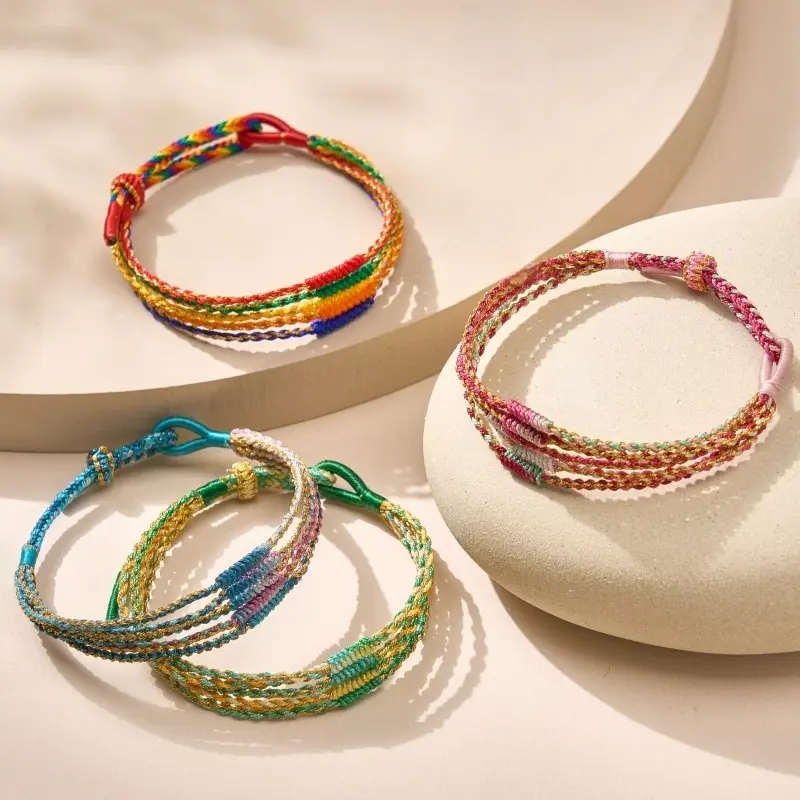 Hand-Woven 5-Color Rope Bracelet, Colorful Fashion Costume Jewelry Bangle, Ideal Gift for Adults & Children for May 1 Festival