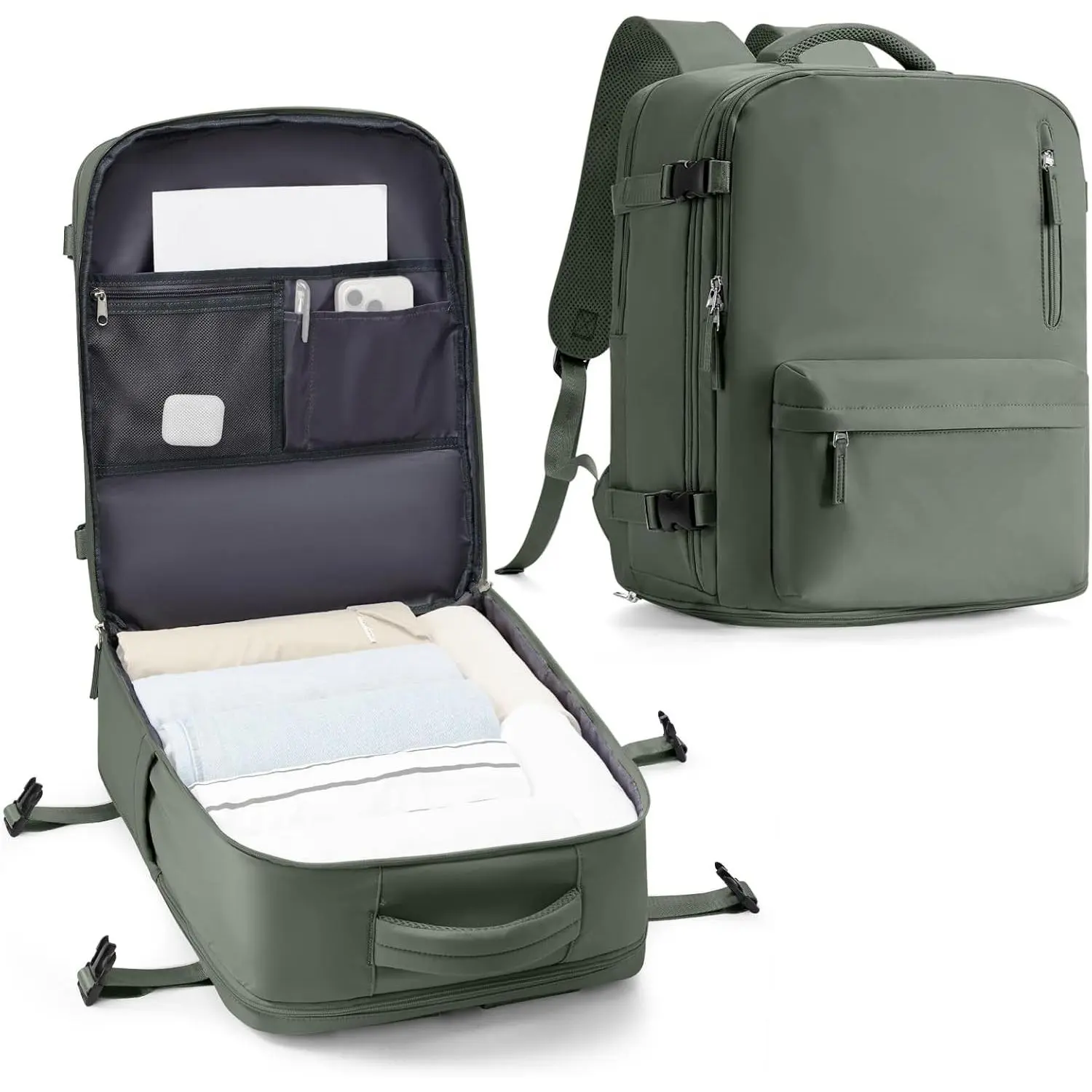 18x14x8 TSA-Approved Personal Item Backpack – Under Seat Carry-On Travel Bag for Women, Fits 15.6" Laptop, with Water Bottle & Shoe Pouch, Airline Travel Backpack Flight approved Green