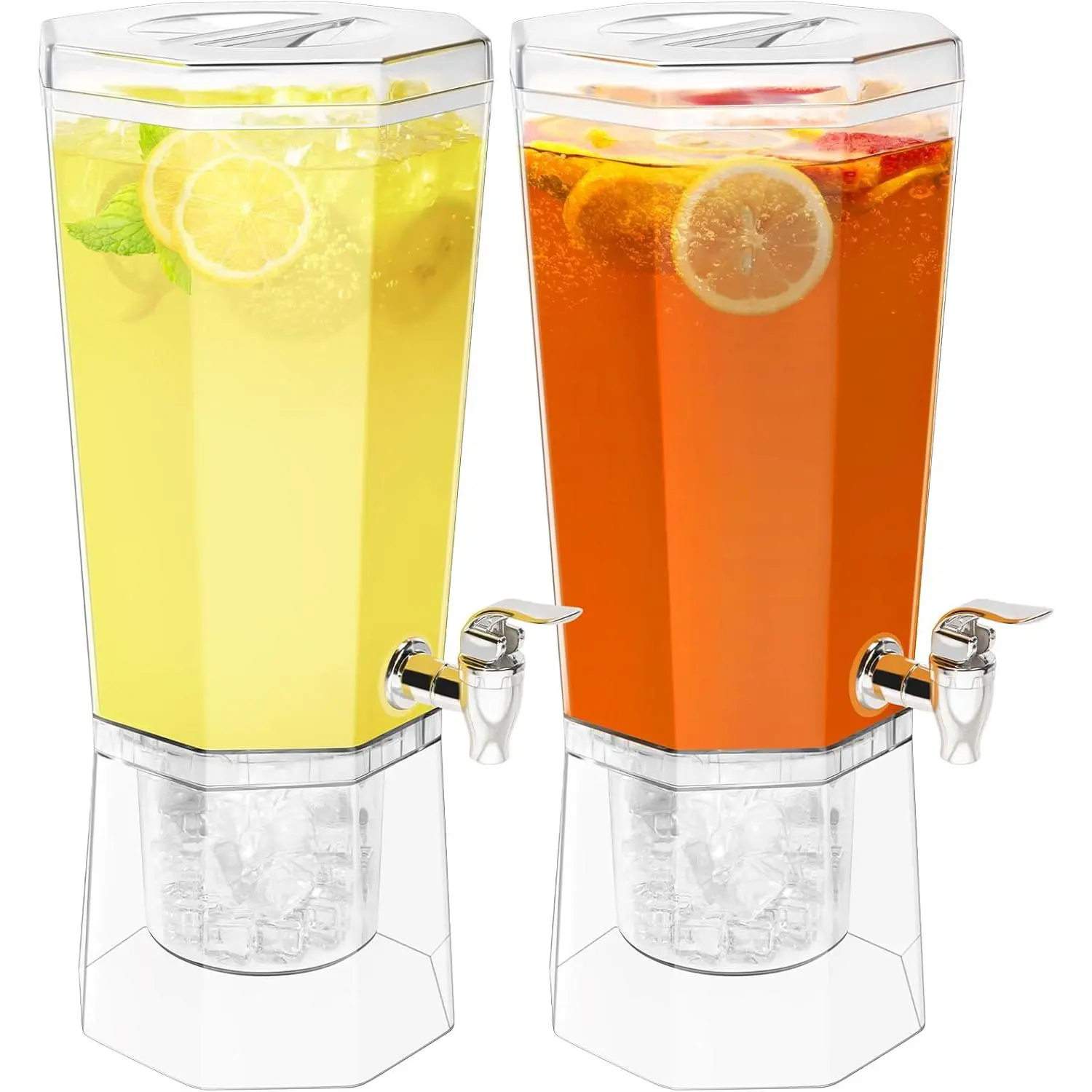 1 Gallon Drink Dispenser for Party with Leak-Proof Spigot, 2 Pcs |   BPA Free Plastic, Removable Stand for Fridge Storage, Beverage Container for Juice/Tea/Lemonade Stand, Soda & Mimosa Bar