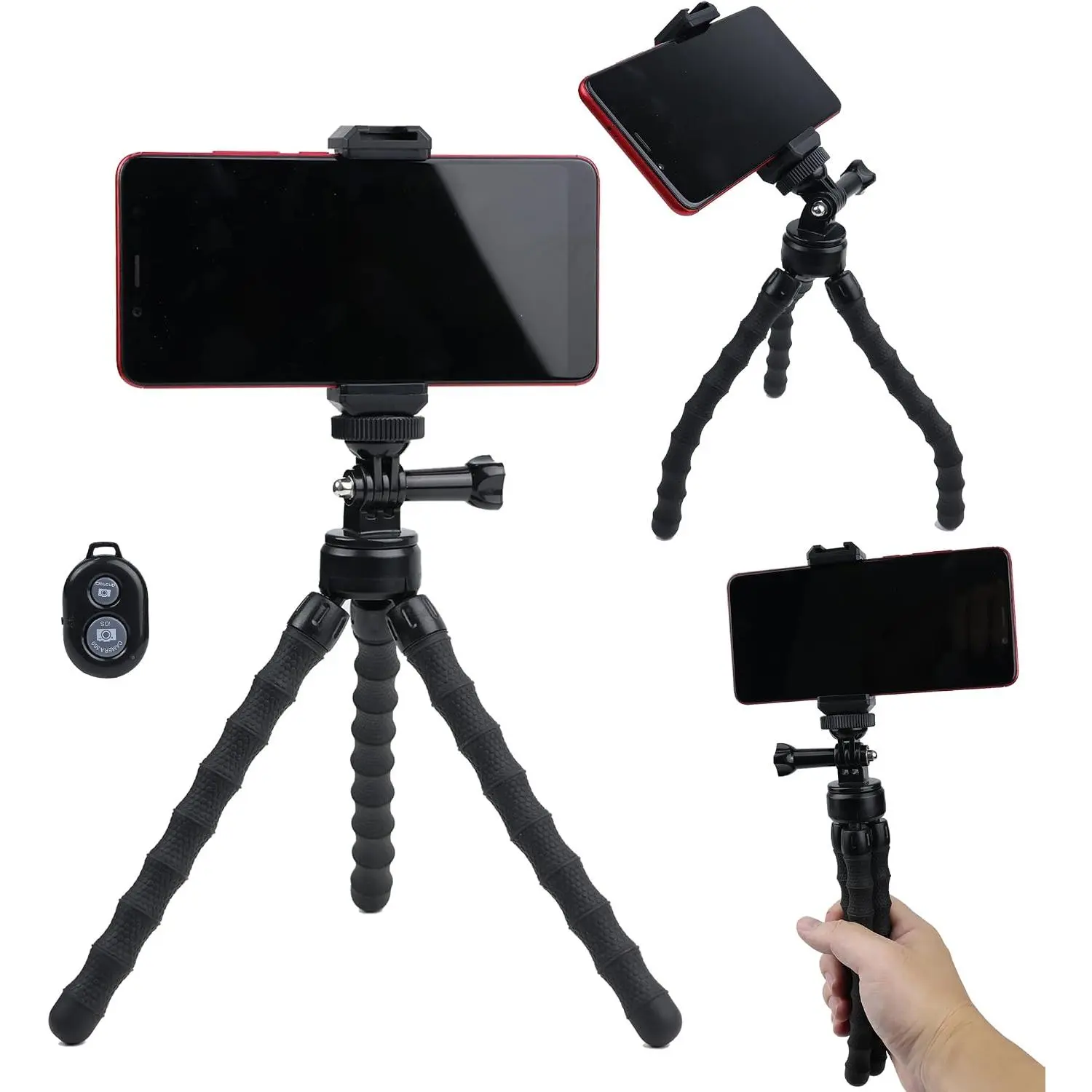 Portable and Flexible Phone Tripod Stand with  Remote, Travle Tripod Compatible with  17 16 15,Android for Video Recording, Travle, Vlogging Selfie