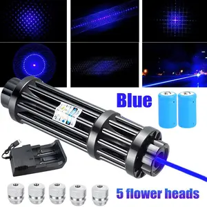 Rechargeable Blue Laser Pointer Pen with 5 Pattern Heads, Metal Handheld Light for Teaching & Presentations
