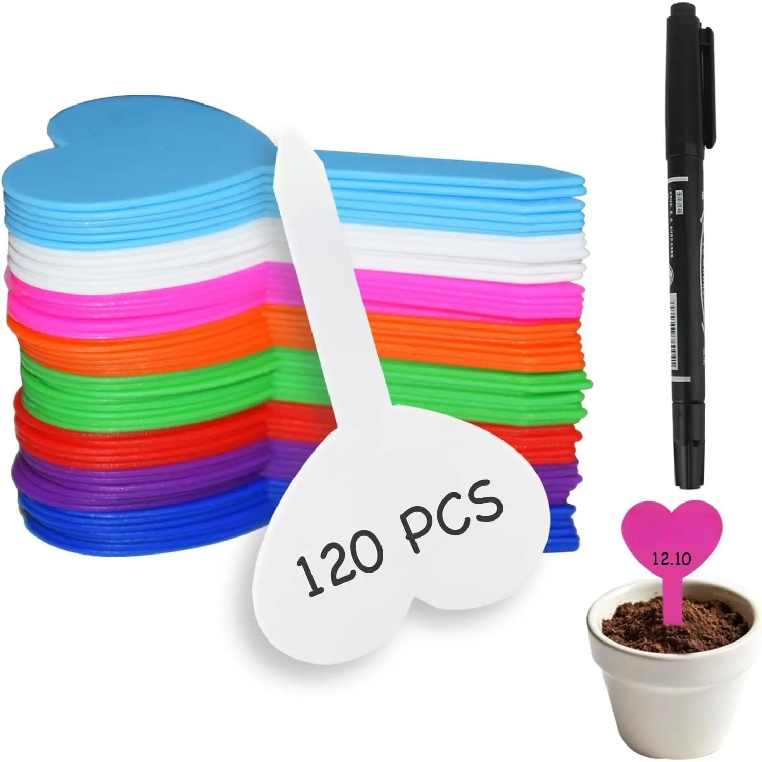 120 count  Labels for Seedlings Garden Markers Plastic  Labels for Outdoor Garden  Heart Shaped Tags for  with Permanet Marking Pen Gardening Supplies