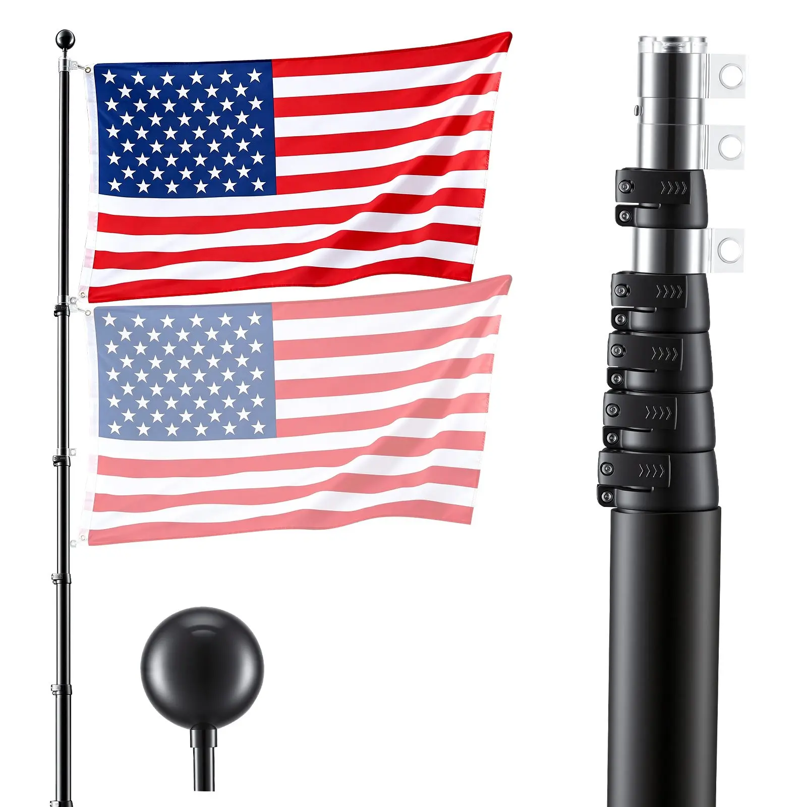 【Summerfinds】VEVOR 30 ft Heavy-Duty Telescopic Aluminum Alloy Flag Pole Kit, Extra Thick Durable Complete Kit for In-Ground Outdoor Use, Includes 3x5 American Flag, Easy Everyday Use for Residential or Commercial Spaces, Yard