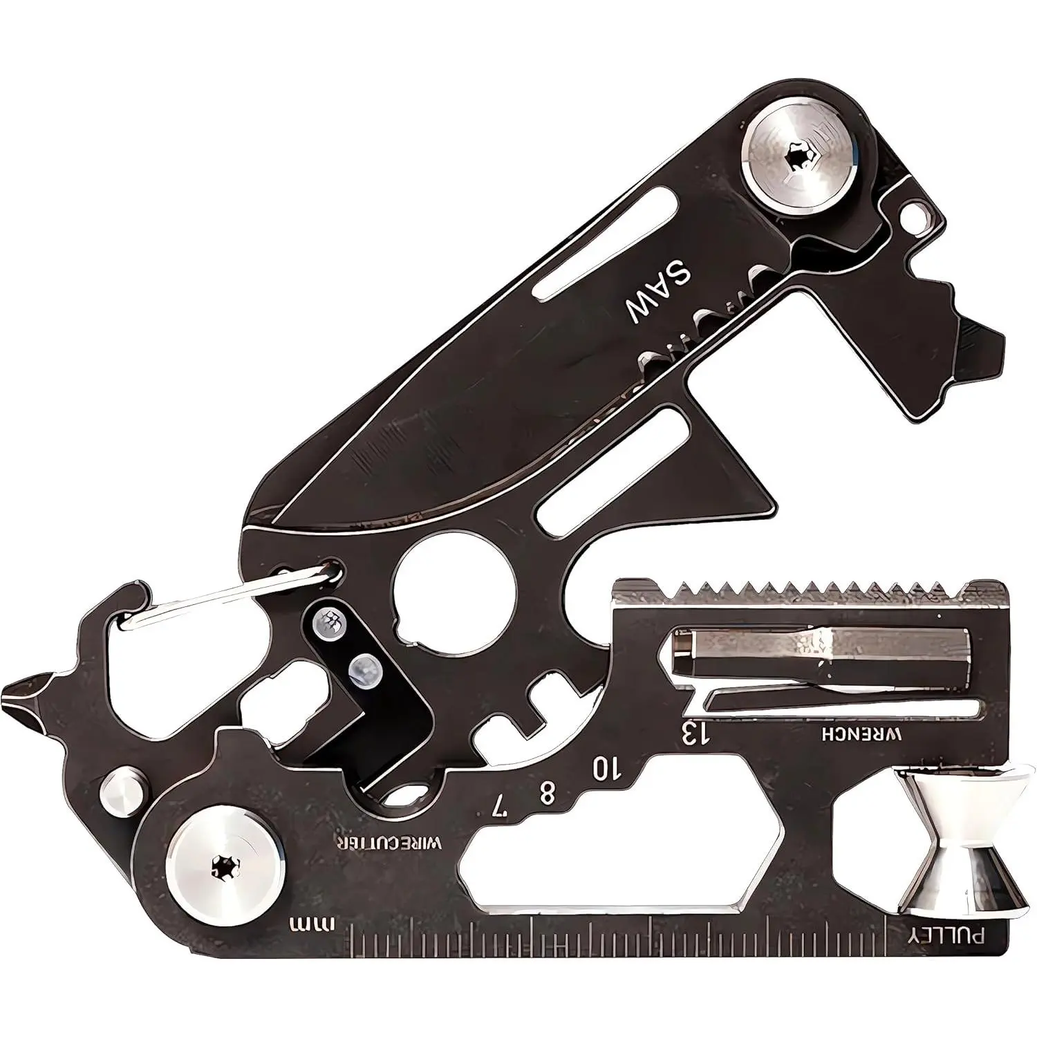 28 in 1 EDC Multi-function Tool, Keychain portable Metal Pocket Tool  men, Wrench  Screw, Ruler, Pulley, Spoke Tool,bottle opener, thread cutter, Self-locking Pocket Knife Multitool