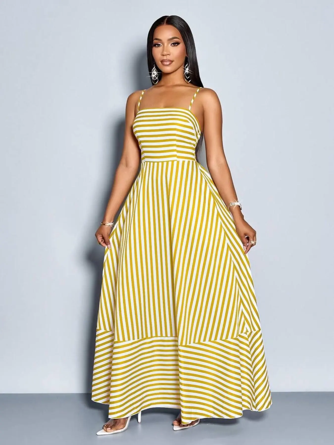 Women's Casual Flowy Striped Sleeveless Long Dress with Pockets, Perfect for Vacation, Commuting & Daily Wear, Elegant Beach Sundress