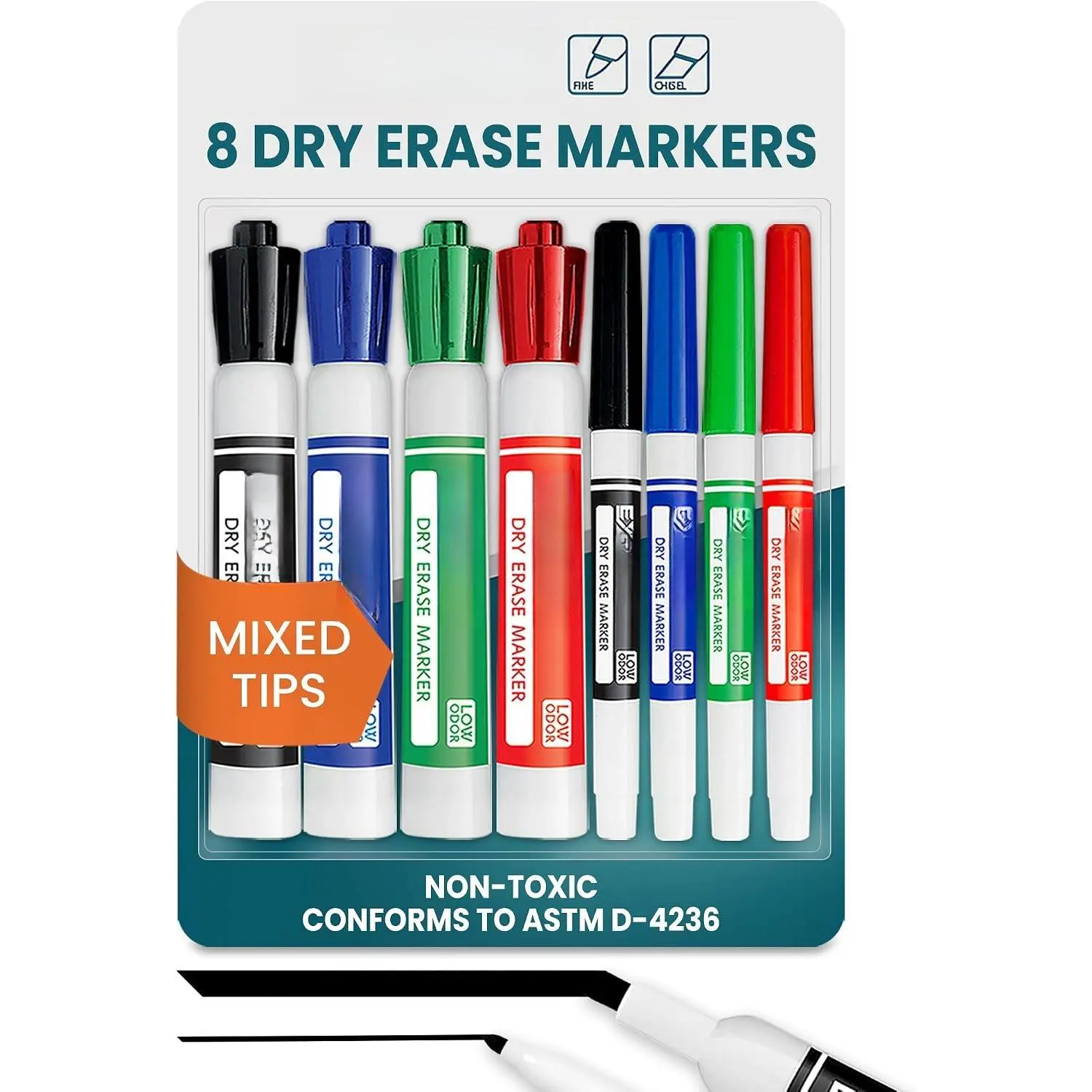 Dry Erase Markers 8 PK Whiteboard Markers Fine & Chisel  Tips
