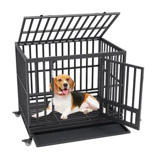 VEVOR 47 Inch Heavy Duty Dog Crate, Indestructible Dog Crate, 3 - Door Heavy Duty Dog Kennel for Medium to Large Dogs with Lockable Wheels and Removable Tray, High Anxiety Dog Crate for Indoor Outdoor