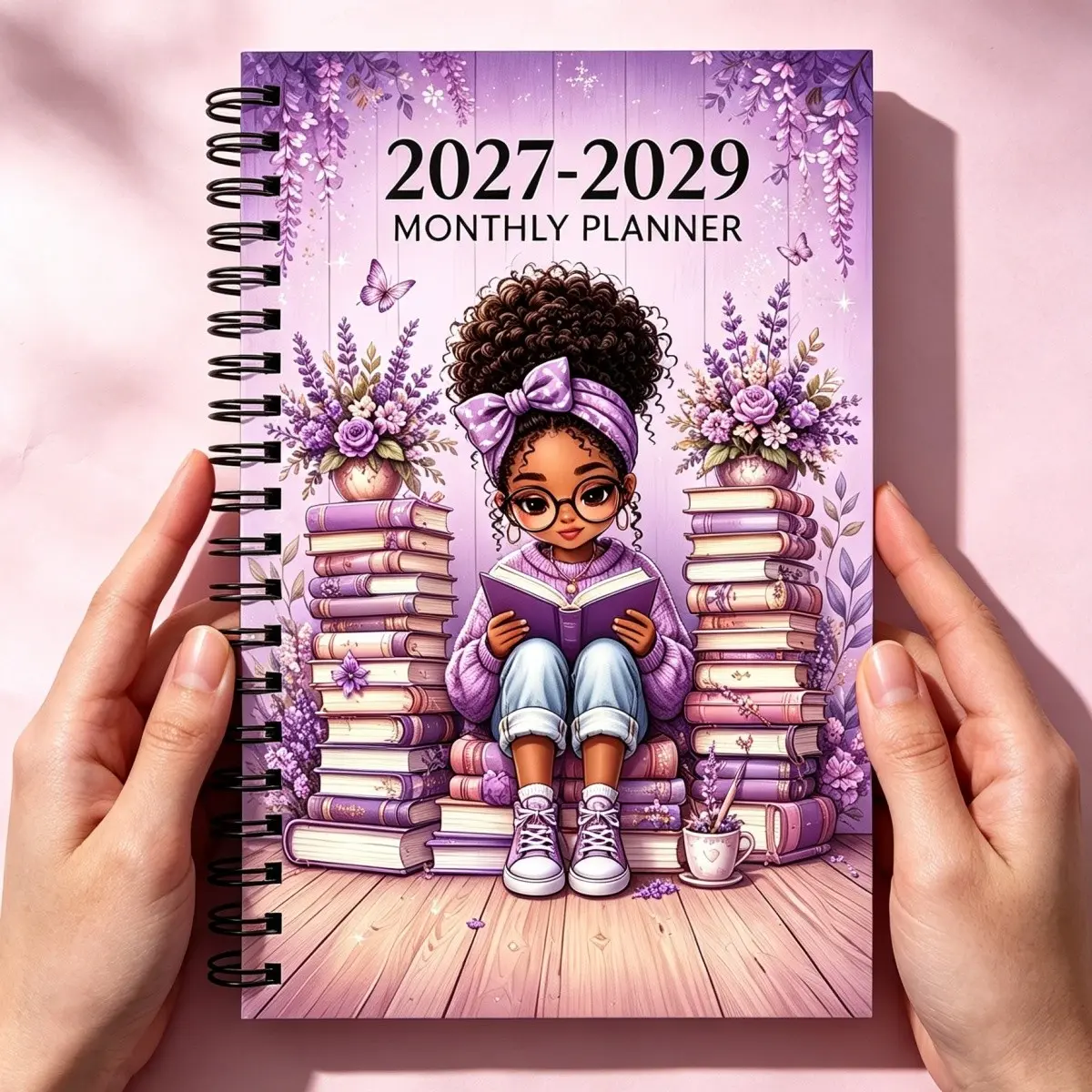 Three-Year Calendar Notebook, Calendar Design, Women's Book Lover Theme Diary, Annual Planner, Monthly Labels, 36 Pages, 5.7x8.3 Inches, Perfect Gift