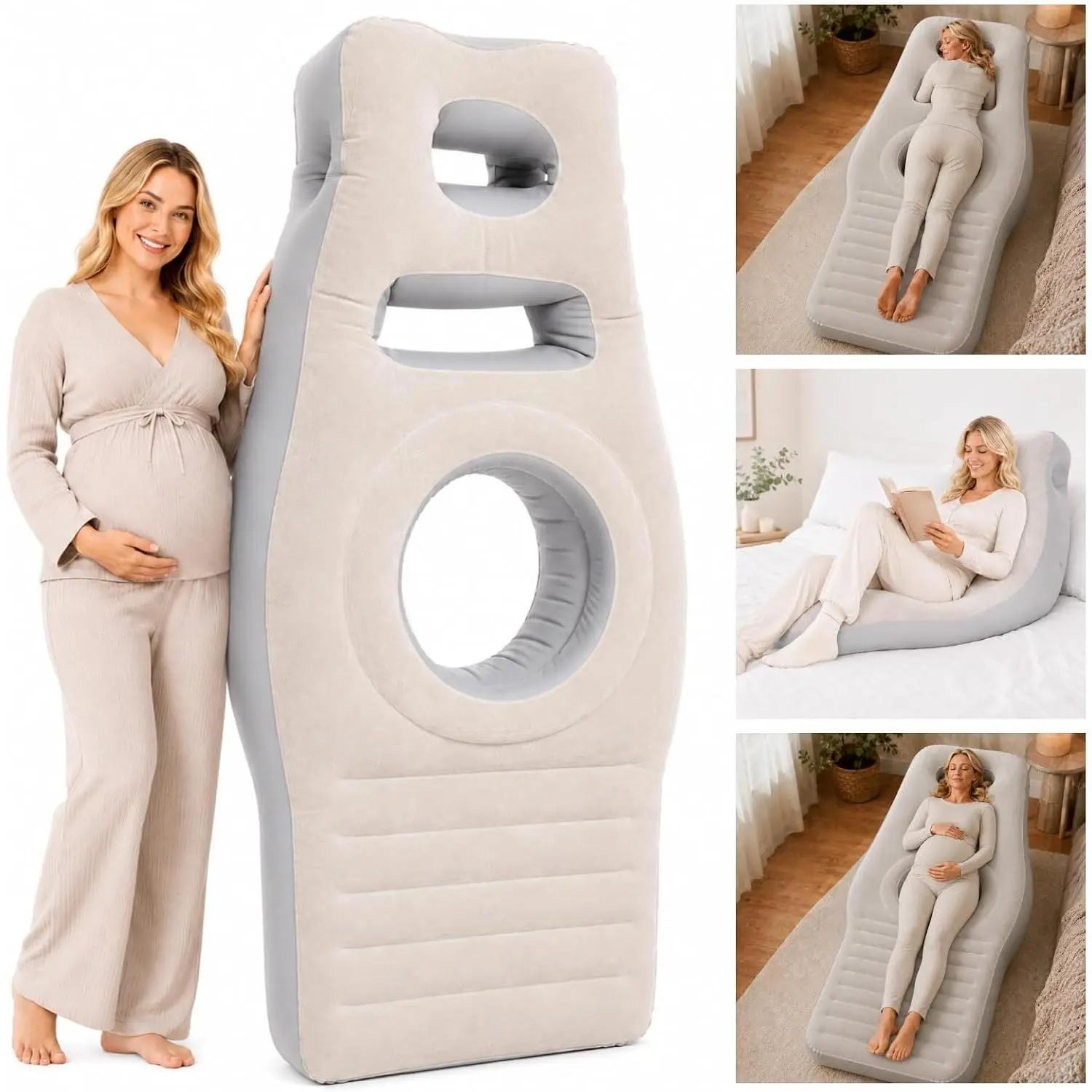 Inflatable Pregnancy Pillow, Newly Multi-Functional Pregnant Woman's Abdominal Hole Full Body Inflatable Bed attress, Waterproof Prone Floating Bed for Pregnant (Khaki)