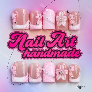 Y2K Style Press-On Nails, 10pcs Handmade Artificial Nails, XS-S-M-L Sizes, Perfect for Parties, Includes Jelly Glue, Crystal Stick, File, Handmade Press Ons