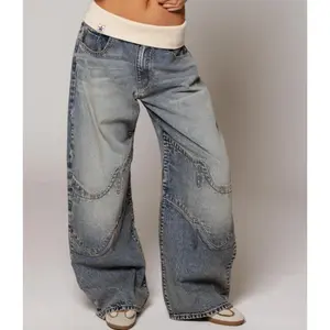 Y2K Light Wash Baggy Jeans -Revice Retro Skater Wide Leg Denim Pants, Distressed Straight Casual Bottoms with Pockets for Ladies Womenswear Basic Minimalist Trouser Streetwear
